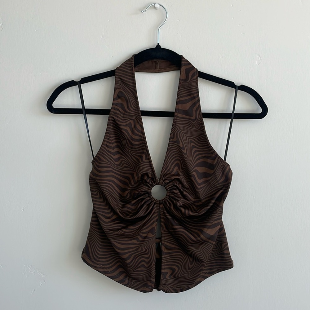 Backless Halter Top w/ Tummy Cut Out